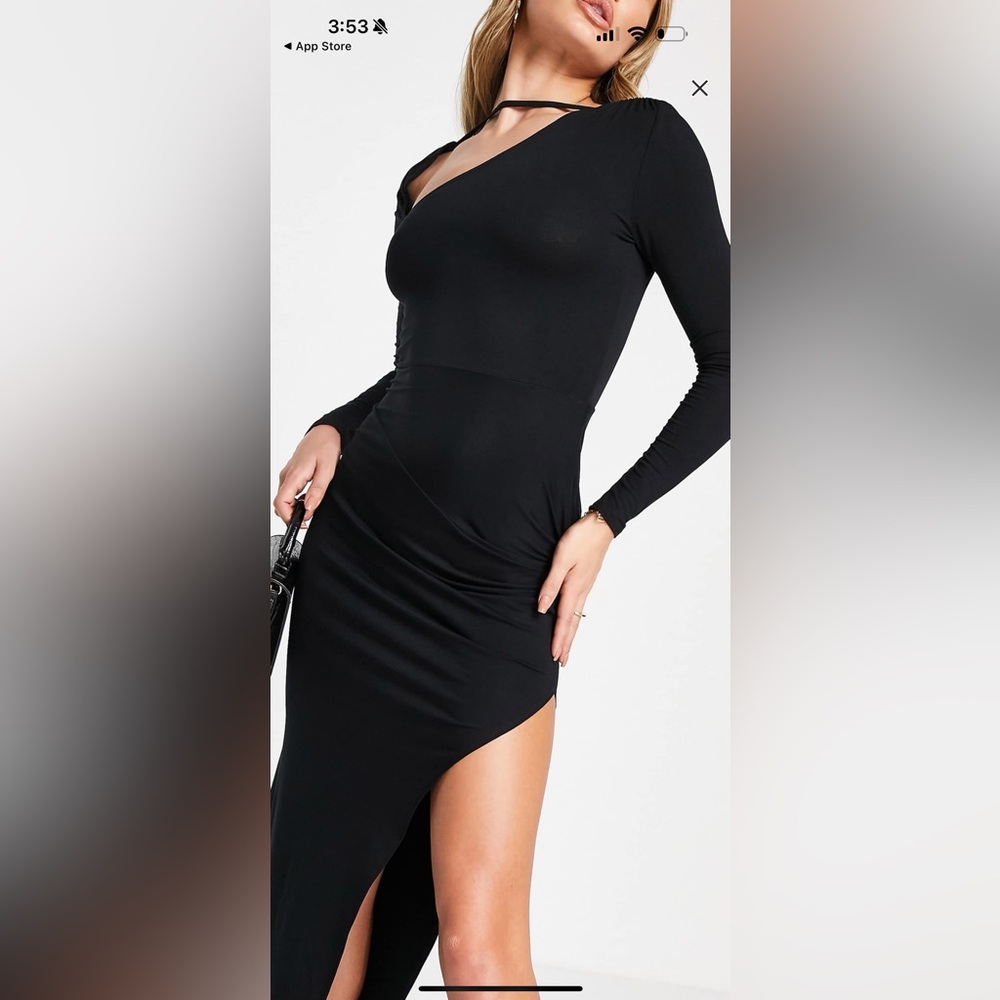 ASOS Black Asymmetric Long-Sleeve Bodycon Dress